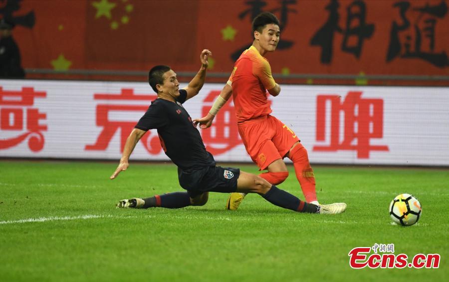 competes during 2019 China Cup International Football Championship between China and Thailand at Guangxi Sports Center on March 21, 2019 in Nanning, China. (Photo/China News Service)