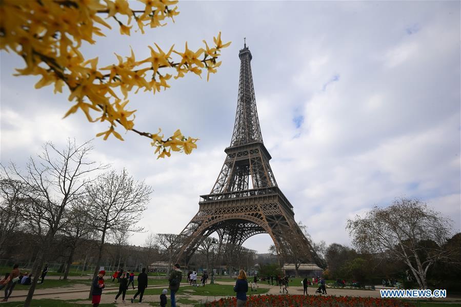 Photo taken on March 23, 2019 shows the Eiffel Tower in Paris, France. (Xinhua/Zhang Cheng)