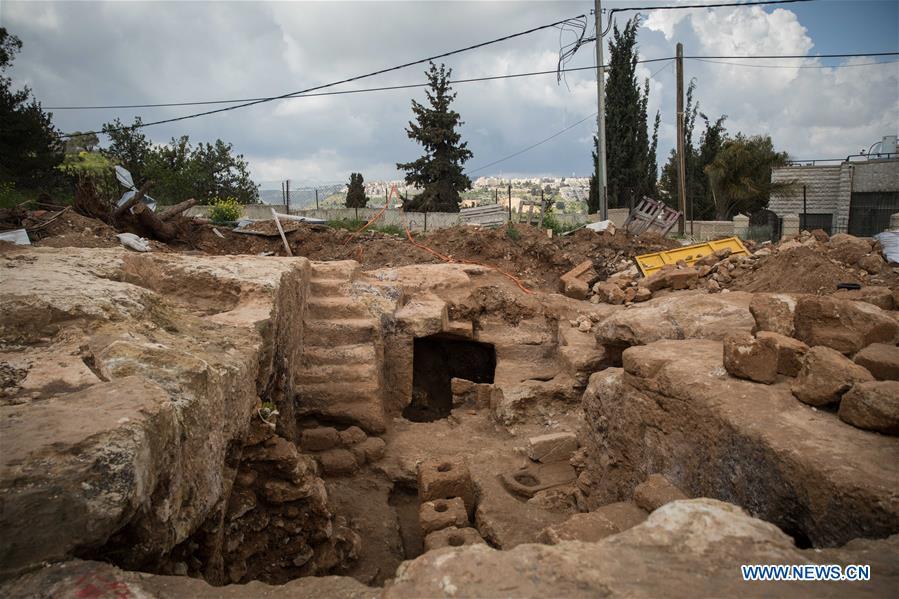 Photo taken on March 27, 2019 shows the view of the remains of a rural Jewish settlement at the Sharafat neighborhood of Jerusalem. Remains of a rural Jewish settlement from 2,000 years ago with luxurious burial ground were discovered in excavations in southern Jerusalem, the Israel Antiquities Authority (IAA) reported on Wednesday. (Xinhua/JINI)