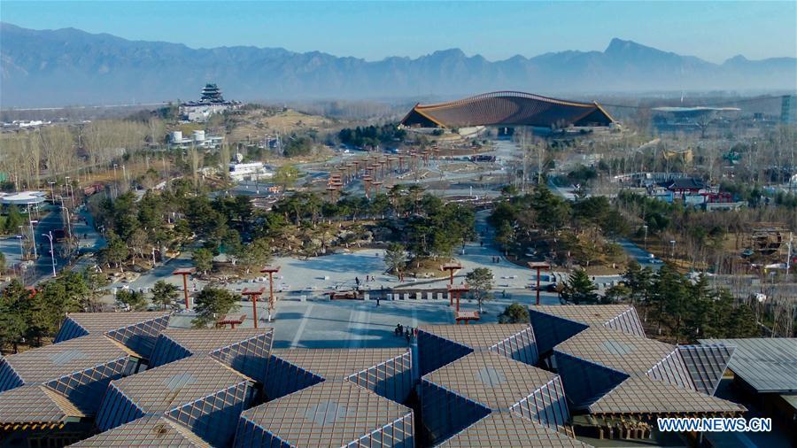 Aerial photo taken on March 27, 2019 shows the site of the International Horticultural Exhibition 2019 Beijing China (Expo 2019 Beijing) in Yanqing District of Beijing, capital of China. The 2019 Beijing International Horticultural Exhibition is slated to kick off on April 29, 2019. (Xinhua/Ma Xiaodong)