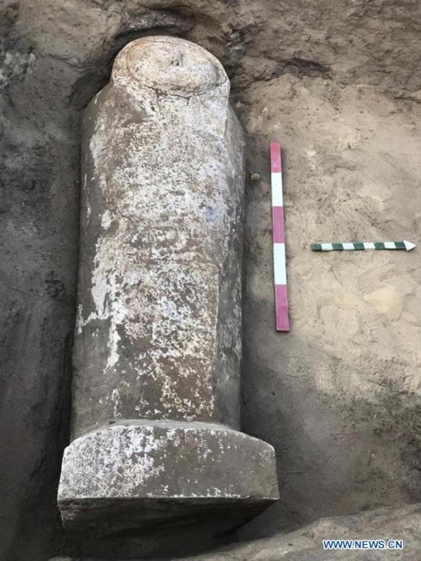 The undated photo provided by Egyptian Ministry of Antiquities on April 1, 2019 shows a limestone-made coffin in Quesna city of Menoufia province, Egypt. An Egyptian archaeological mission uncovered a limestone-made coffin in Quesna city of Menouifia province, the country\'s Ministry of Antiquities said in a statement on Monday. \