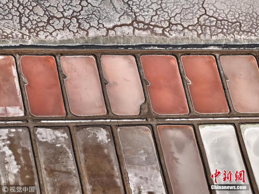 A group of aerial photos show how salt ponds in the Mexican state of Baja California could look like huge eye shadow palettes on the ground.  (Photo/VCG)

Located in the northwestern Mexico, the salt fields cover over 33,000 hectares.