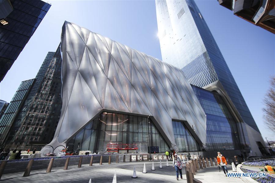 Photo taken on April 3, 2019 shows the building of The Shed, a new arts center in New York, the United States. The Shed, New York City\'s new arts center that commissions, develops, and presents original works of art, across all disciplines, for all audiences, will open to the public on April 5 with the world premiere of Soundtrack of America. (Xinhua/Wang Ying)
