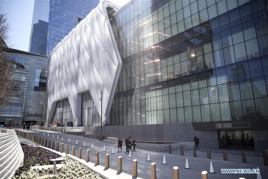 Photo taken on April 3, 2019 shows the building of The Shed, a new arts center in New York, the United States. The Shed, New York City\'s new arts center that commissions, develops, and presents original works of art, across all disciplines, for all audiences, will open to the public on April 5 with the world premiere of Soundtrack of America. (Xinhua/Wang Ying)