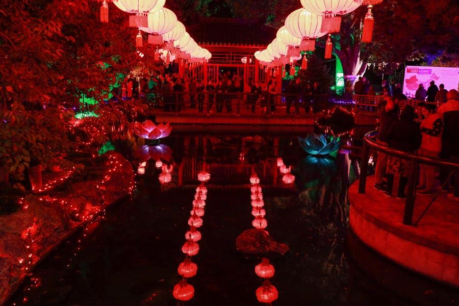 More than 130 Chinese-style lanterns light up Osmanthus Gardens in Hastings\' Cornwall Park during the 10th Chinese Lantern Festival in Hastings, New Zealand, on April 5, 2019. (Photo/Chinaculture.org)