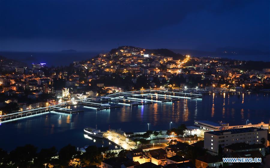 Photo taken on April 10, 2019 shows the night view of the seaside city Dubrovnik, Croatia. (Xinhua/Zheng Huansong)