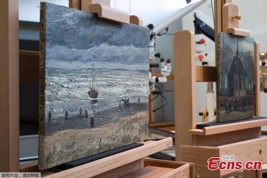 Photo taken on April 17, 2019 shows two recently recovered stolen paintings by late Dutch artist Vincent Van Gogh. (Photo/IC)