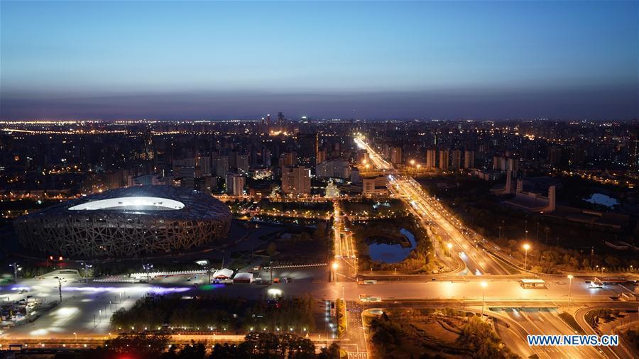 Photo taken on April 14, 2019 shows the scenery of the National Stadium, also known as the Bird\'s Nest, in Beijing, capital of China. The second Belt and Road Forum for International Cooperation is to be held on April 25-27 in Beijing. (Xinhua/Jin Liwang)