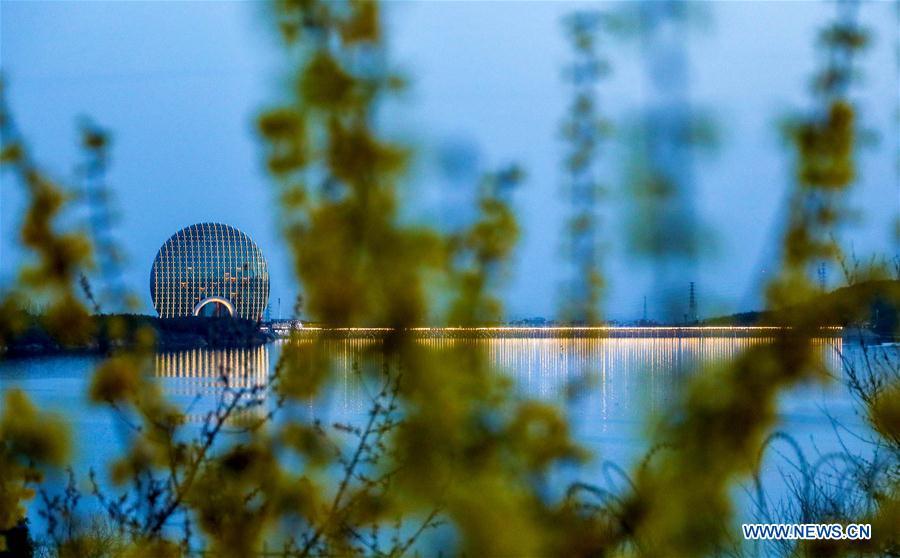 Photo taken on April 1, 2019 shows the scenery of Yanqi Lake in Beijing, capital of China. The second Belt and Road Forum for International Cooperation is to be held on April 25-27 in Beijing. (Xinhua/Yin Gang)
