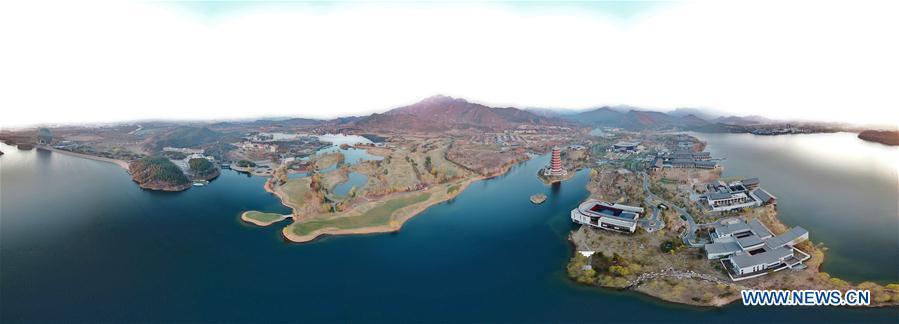 Stitched aerial photo taken on April 3, 2019 shows the scenery of Yanqi Lake in Beijing, capital of China. The second Belt and Road Forum for International Cooperation is to be held on April 25-27 in Beijing. (Xinhua/Chen Jianli)