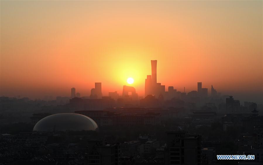 Photo taken on April 15, 2019 shows the sunrise scenery of Beijing, capital of China. The second Belt and Road Forum for International Cooperation is to be held on April 25-27 in Beijing. (Xinhua/Chen Yehua)