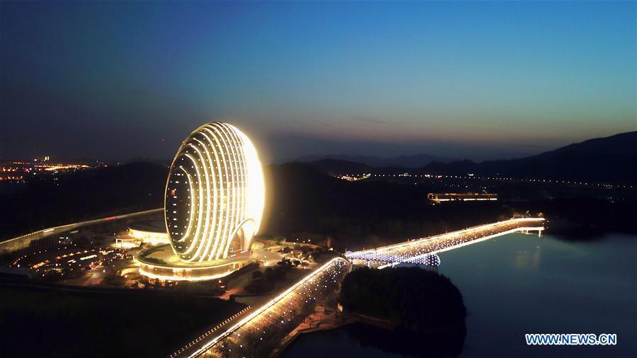 Aerial photo taken on April 1, 2019 shows the scenery of the Sunrise East Kempinski Hotel by Yanqi Lake in Beijing, capital of China. The second Belt and Road Forum for International Cooperation is to be held on April 25-27 in Beijing. (Xinhua/Jin Liangkuai)