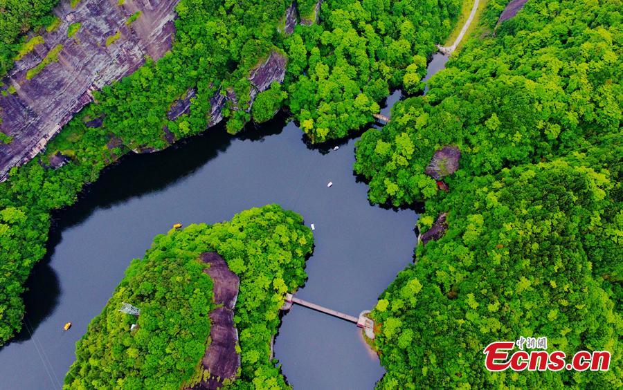 This undated aerial photo of the beautiful landscape of the Donghuzhai Scenic Area in Xiushui County, Jiangxi Province. (Photo/Liu Zhankun)