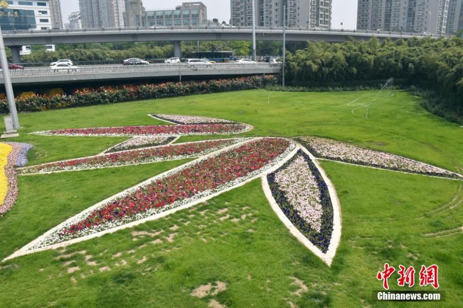 CDAC-themed flower bed debuts in Beijing on May 11, 2019. (Photo/VCG)