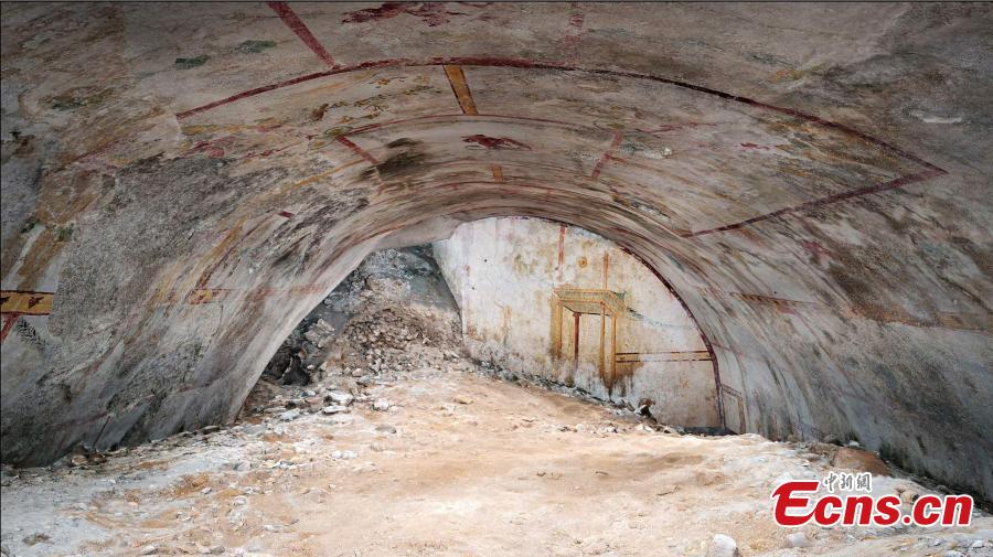 Photo shows the newly discovered room of the Nero Domus Aurea, which has been dubbed the Sphinx Room. (VCG/PARCO ARCHEOLOGICO DEL COLOSSEO)

Rome archaeologists have rediscovered the Sala della Sfinge, the Room of the Sphinx, hidden at Emperor Nero\'s Domus Aurea or Golden Palace for almost 2,000 years.