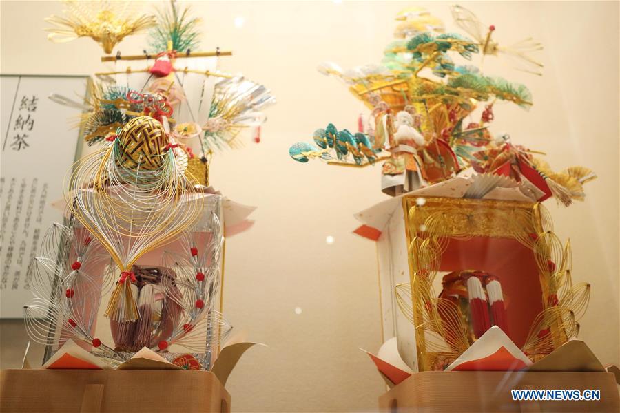 Photo taken on May 5, 2019 shows tea containers used as wedding gift, at Iruma City Museum of Saitama, Japan. As an important part of Asian culture, tea is a special bond among Asian countries to deepen friendship and boost mutual exchanges. China will hold the Conference on Dialogue of Asian Civilizations starting from May 15. Under the theme of \