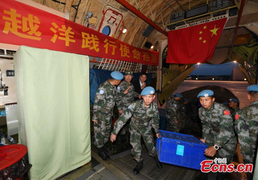 Chinese soldiers to work as peacekeepers in Mali prepare to board a military plane at Harbin Taiping International Airport in Harbin, Northeast China’s Heilongjiang Province, May 14, 2019. The soldiers will form the 7th Chinese peacekeeping force to Mali, dispatched for one year on a UN mission. (Photo: China News Service/Yang Zaixin)