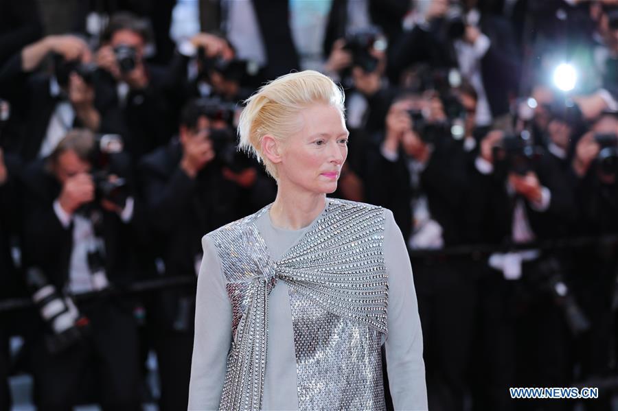 Actress Tilda Swinton attends the opening gala during the 72nd Cannes Film Festival at Palais des Festivals in Cannes, France, on May 14, 2019. The 72nd Cannes Film Festival is held here from May 14 to 25. (Xinhua/Zhang Cheng)