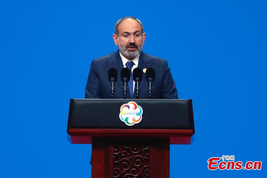 Armenian Prime Minister Nikol Pashinyan delivers a speech at the  opening ceremony of the Conference on Dialogue of Asian Civilizations (CDAC) at the China National Convention Center in Beijing, May 15, 2019. (Photo: China News Service/Hou Yu)