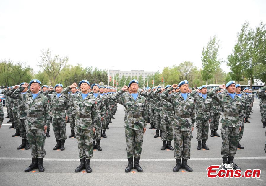Chinese soldiers to work as peacekeepers in Mali prepare to board a military plane at Harbin Taiping International Airport in Harbin, Northeast China’s Heilongjiang Province, May 14, 2019. The soldiers will form the 7th Chinese peacekeeping force to Mali, dispatched for one year on a UN mission. (Photo: China News Service/Yang Zaixin)