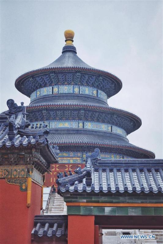 This photo taken by Feng Ganyu shows the Hall of Prayer for Good Harvests in snow at the Temple of Heaven in Beijing, capital of China, Feb. 14, 2019. A photographic exhibition themed \