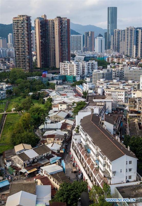 Aerial photo taken on May 18, 2019 shows the scenery of the Chung Ying Street and adjacent areas. The Chung Ying Street (Chung Ying means China and Britain), linking Shenzhen of Guangdong Province and Hong Kong in south China, has once again set sail in the development of the Guangdong-Hong Kong-Macao Greater Bay Area and embarked on a new journey towards high-quality development. (Xinhua/Meng Chenguang)