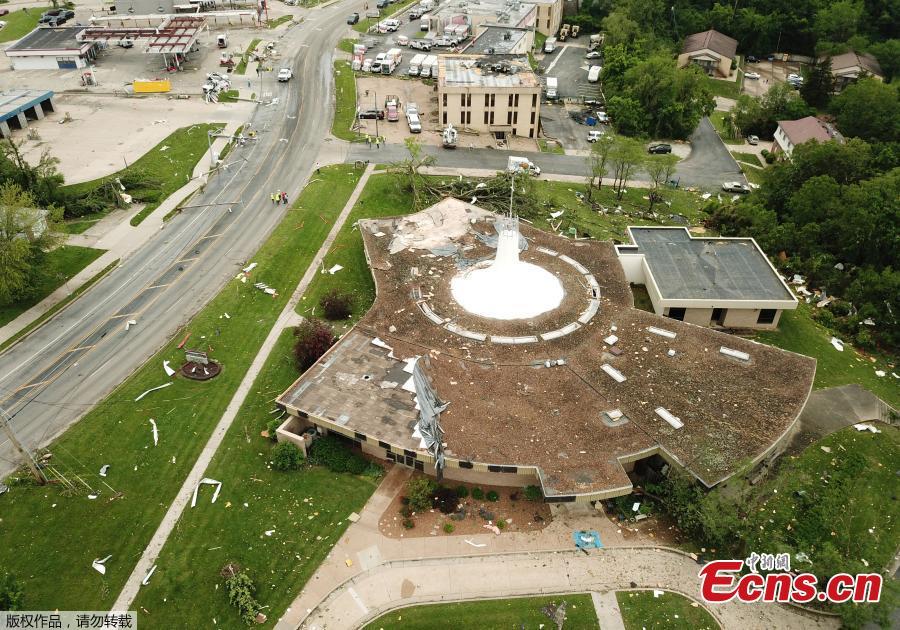 Debris from a damaged building is shown in this aerial photo after a tornado touched down overnight in Jefferson City, Missouri, U.S. May 23, 2019.   (Photo/Agencies)