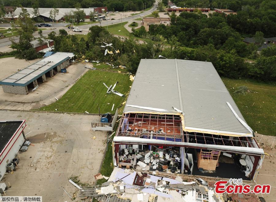 Debris from damaged buildings is shown in this aerial photo after a tornado touched down overnight in Jefferson City, Missouri, U.S. May 23, 2019.   (Photo/Agencies)