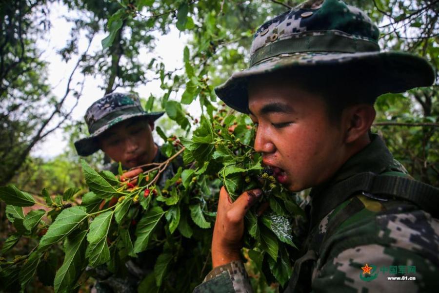 Army scouts undergo an intensive training at a military base in Easter Anhui Province. Soldiers needed to carry a load no less than 30 kilograms marching over a distance of 100 kilometres amid tens of other training programs. (Photo/81.cn)