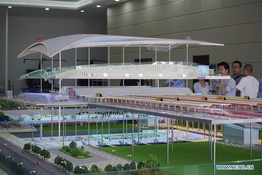 Photo taken on May 30, 2019 shows the model of the Zhangjiakou Station of the Beijing-Zhangjiakou high-speed railway in Zhangjiakou, north China\'s Hebei Province. The main structure of the Zhangjiakou Station has been basically completed. (Xinhua/Xing Guangli)