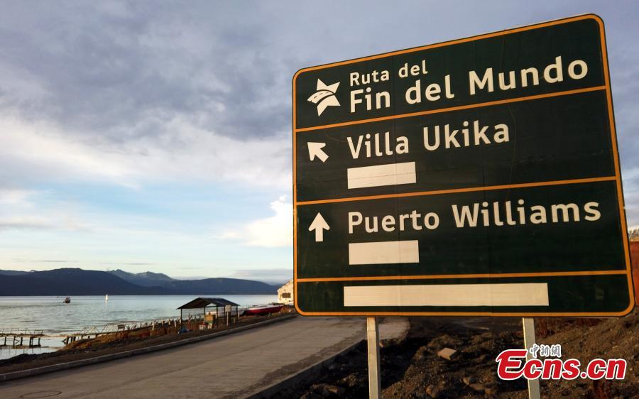 A sign indicates the way to the city of Puerto Williams, Chile May 16, 2019.