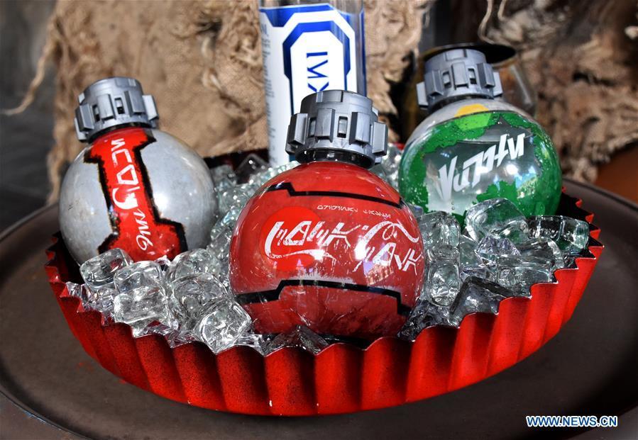Photo taken on May 28, 2019 shows beverages which will be sold in \