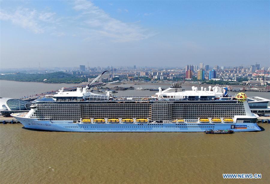 Aerial photo taken on June 3, 2019 shows the Royal Caribbean International cruise ship \