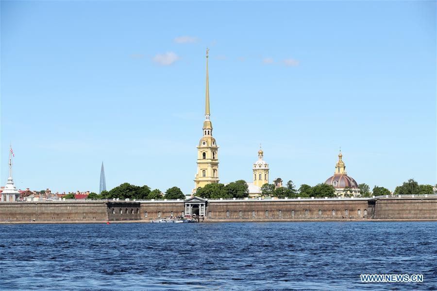 Photo taken on June 3, 2019 shows the Peter and Paul Fortress in St. Petersburg, Russia. Chinese President Xi Jinping will pay a state visit to Russia from June 5 to 7 at the invitation of Russian President Vladimir Putin, a Chinese Foreign Ministry spokesperson announced on Wednesday at a press briefing. Xi will also attend the 23rd St. Petersburg International Economic Forum during his stay, according to spokesperson Lu Kang. (Xinhua/Lu Jinbo)