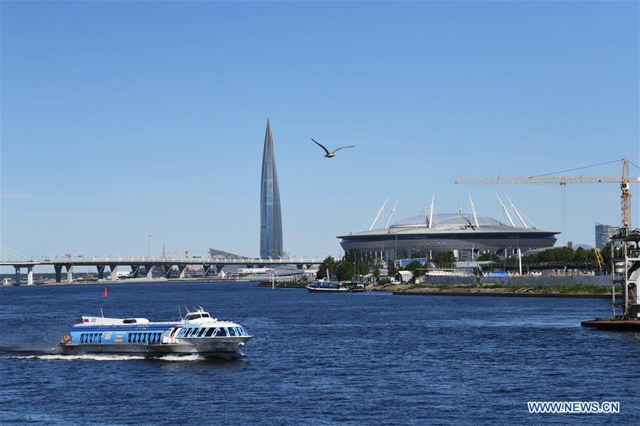 Photo taken on June 3, 2019 shows Saint Petersburg Stadium in St. Petersburg, Russia. St. Petersburg is Russia\'s second largest city. (Xinhua/Sadat)