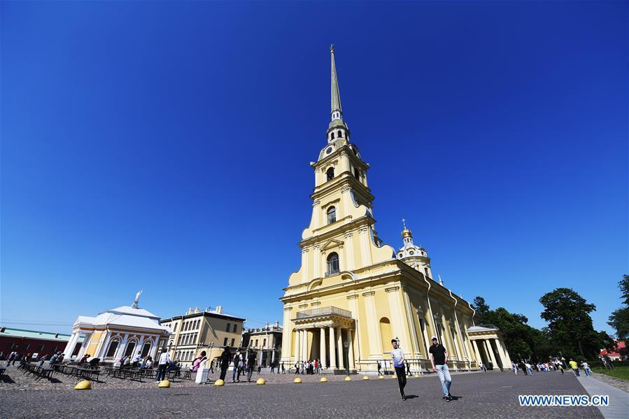 Photo taken on June 4, 2019 shows the Peter and Paul cathedral in St. Petersburg, Russia. St. Petersburg is Russia\'s second largest city. (Xinhua/Sadat)