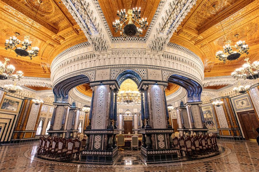 Photo taken on April 14, 2019 shows a conference hall in the Kohi Navruz (Navruz Palace) in Dushanbe, Tajikistan.  (Photo/Xinhua)