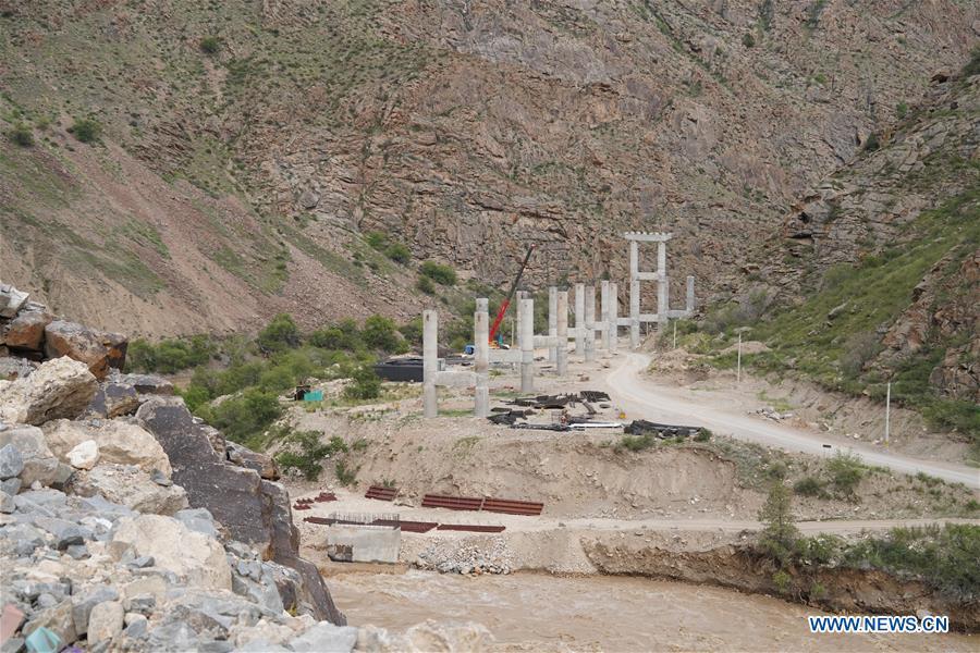 Photo taken on May 23, 2019 shows the construction site of a bridge for a road built by a Chinese company in Jalal-Abad, Kyrgyzstan. (Xinhua/Ma Xiaocheng)