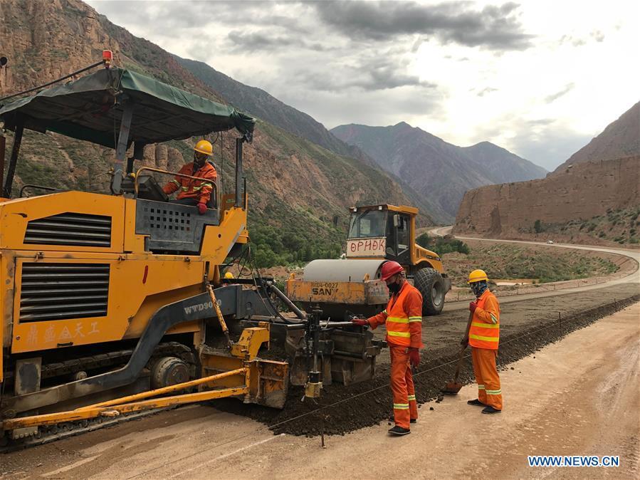 Photo taken on May 24, 2019 shows the construction site of a road built by a Chinese company in Jalal-Abad, Kyrgyzstan. (Xinhua/Ma Xiaocheng)