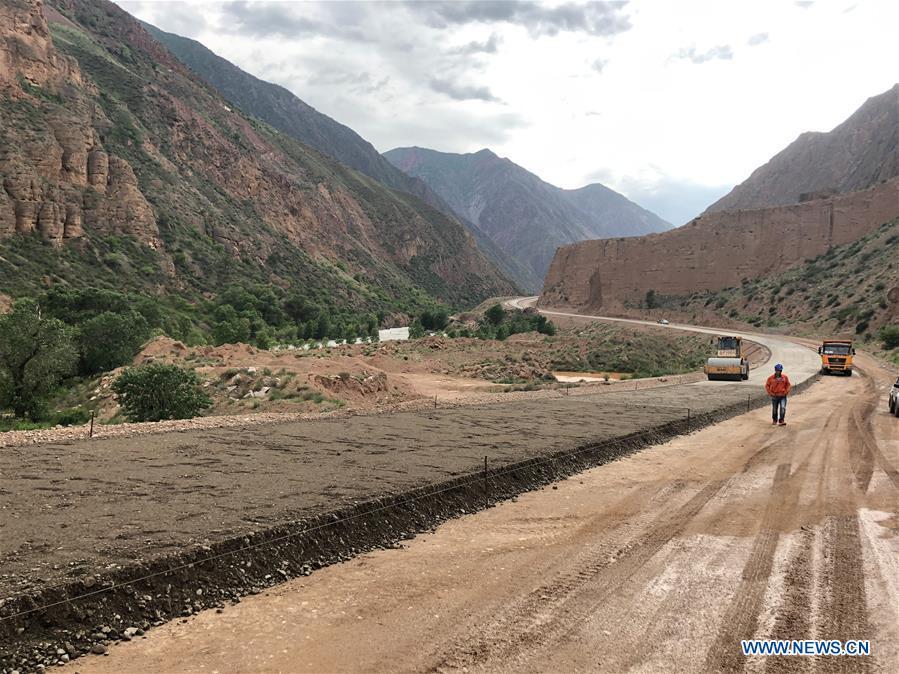 Photo taken on May 24, 2019 shows the construction site of a road built by a Chinese company in Jalal-Abad, Kyrgyzstan. (Xinhua/Ma Xiaocheng)