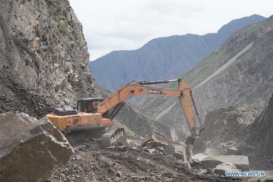 Photo taken on May 23, 2019 shows the construction site of a road built by a Chinese company in Jalal-Abad, Kyrgyzstan. (Xinhua/Ma Xiaocheng)