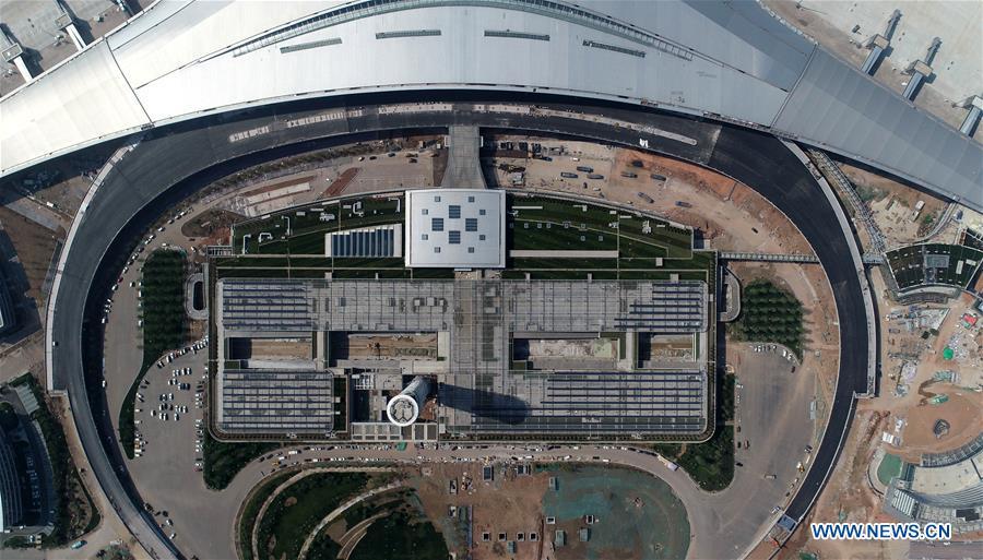 Aerial photo taken on June 12, 2019 shows the Qingdao Jiaodong International Airport under construction in Qingdao, east China\'s Shandong Province. (Xinhua/Li Ziheng)