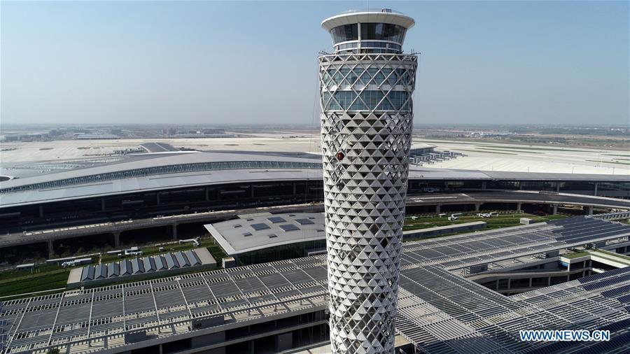 Aerial photo taken on June 12, 2019 shows the Qingdao Jiaodong International Airport under construction in Qingdao, east China\'s Shandong Province. (Xinhua/Li Ziheng)
