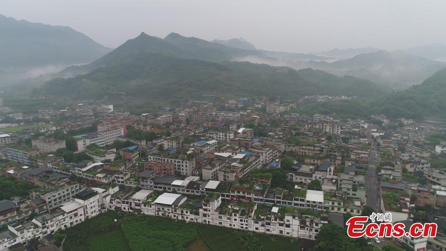 An aerial view of Shuanghe Town, at the epicentre of a 6.0-magnitude earthquake, in Yibin City, Southwest China’s Sichuan Province, June 18, 2019. Eleven people died and another 122 were reported injured after the earthquake on Monday night, according to local authorities. (Photo: China News Service/Liu Zhongjun)