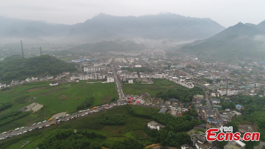 An aerial view of Shuanghe Town, at the epicentre of a 6.0-magnitude earthquake, in Yibin City, Southwest China’s Sichuan Province, June 18, 2019. Eleven people died and another 122 were reported injured after the earthquake on Monday night, according to local authorities. (Photo: China News Service/Liu Zhongjun)
