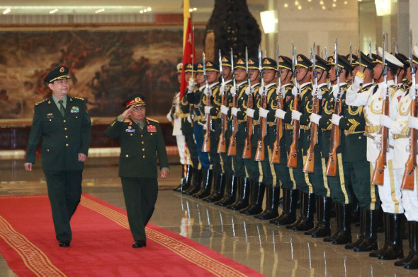 Chinese Defense Minister Chang Wanquan (L) and visiting Lao Defense Minister Sengnuan Saiyalath inspect the guards of honor before their talks in Beijing, capital of China, July 8, 2015. (Photo: Xinhua/Ding Haitao) Chinese Defense Minister Chang Wanquan (L) and visiting Lao Defense Minister Sengnuan Saiyalath inspect the guards of honor before their talks in Beijing, capital of China, July 8, 2015. (Photo: Xinhua/Ding Haitao)