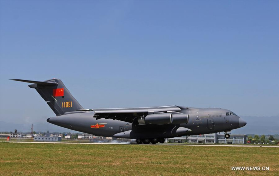 File photo shows the Y-20, China's homegrown large transport aircraft. Y-20 officially joined the People's Liberation Army Air Force on Wednesday. (Xinhua/Cao Yinan)