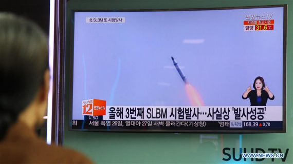 People watch a TV news program about the Democratic People's Republic of Korea (DPRK) ballistic missile launch, at Seoul Railway Station in Seoul, South Korea, Aug. 24, 2016. The DPRK on Wednesday test-fired a ballistic missile from a submarine off its east coast into the sea at a time of heightened tensions on the Korean Peninsula following the start of annual South Korea-U.S. war games, Seoul's military said. (Photo: Xinhua/Yao Qilin) People watch a TV news program about the Democratic People's Republic of Korea (DPRK) ballistic missile launch, at Seoul Railway Station in Seoul, South Korea, Aug. 24, 2016. The DPRK on Wednesday test-fired a ballistic missile from a submarine off its east coast into the sea at a time of heightened tensions on the Korean Peninsula following the start of annual South Korea-U.S. war games, Seoul's military said. (Photo: Xinhua/Yao Qilin)