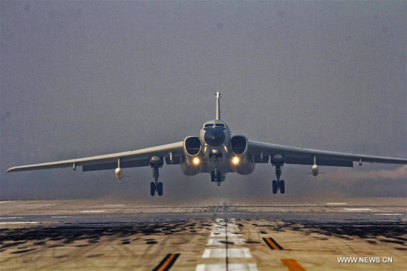 An H-6K bomber of the Chinese Air Force takes off for a drill from an airport in China, Sept. 25, 2016. (Photo: Xinhua/Zhang Haishen) An H-6K bomber of the Chinese Air Force takes off for a drill from an airport in China, Sept. 25, 2016. (Photo: Xinhua/Zhang Haishen)
