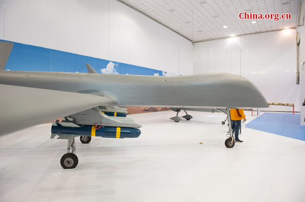 A prototype of CH-5 carrying AR-1 air-to-surface missiles, is on display at the CAAA exhibition center on Oct. 25, 2016. (Photo/China.org.cn) A prototype of CH-5 carrying AR-1 air-to-surface missiles, is on display at the CAAA exhibition center on Oct. 25, 2016. (Photo/China.org.cn)